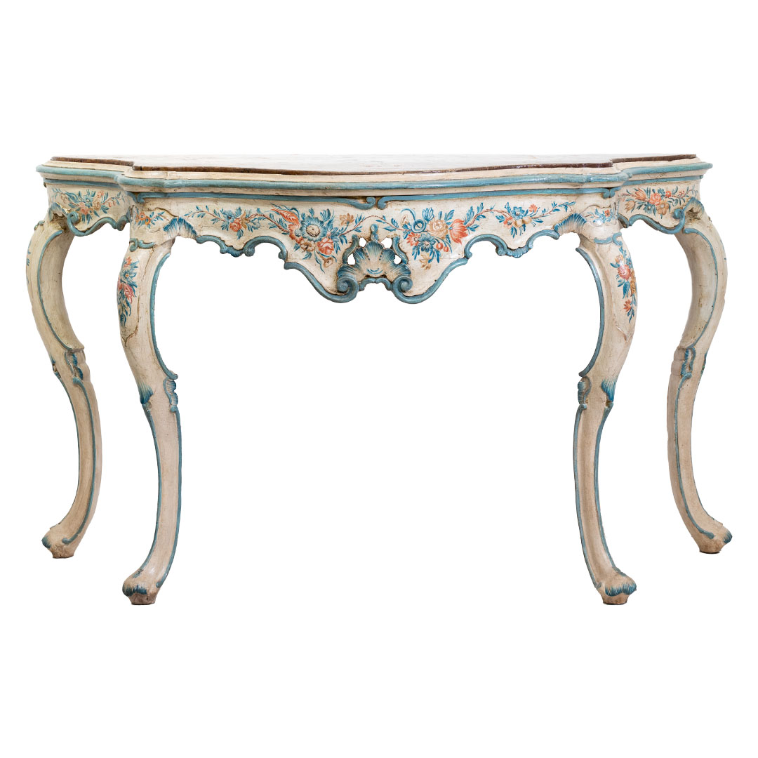 Consolle laccata a motivo floreale 