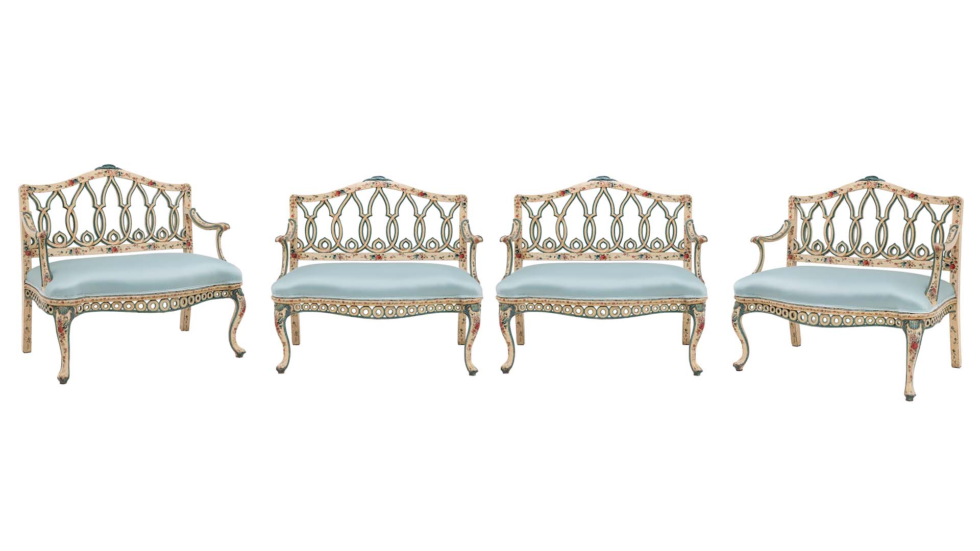 4 Divanetti laccati a motivo floreale